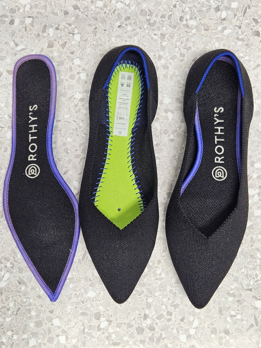 Rothy's The Point II Washable Pointed Toe Ballerina Flats Size 8.5 Black